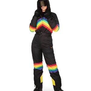Tipsy Elves Ski Suit XS Rainbow and Black LIKE NEW